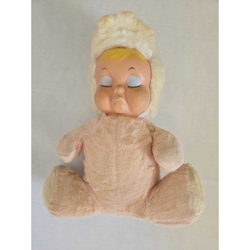 Vintage Rushton Pouty Face Sleeping Closed Blue Eyes Rubber Face Pink Doll Baby